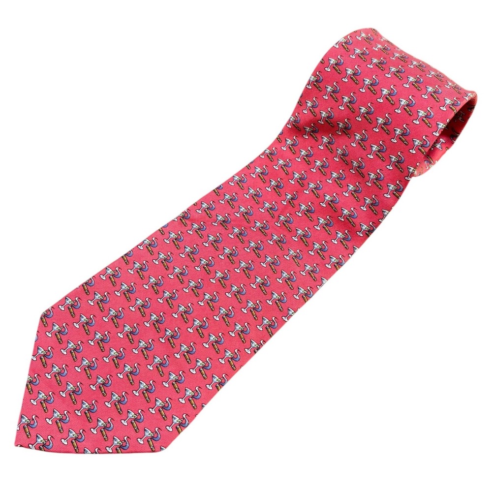 Vineyard Vines Mens Pink Martini and Cigar Silk Tie Hand Made USA Cocktail Print
